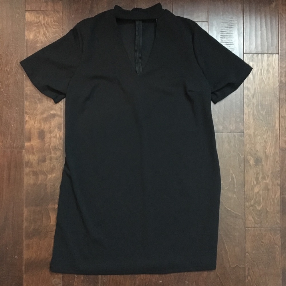 Black mock neck keyhole dress